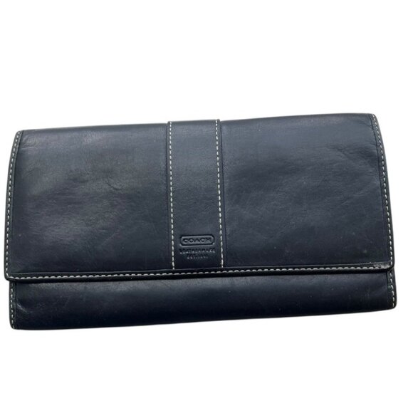 Coach Long Black Leather Tri Fold Coin Card Legacy 3 in 1 Wallet - Picture 1 of 9